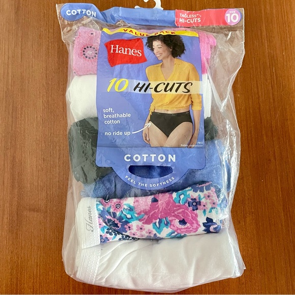 Hanes 6 Pair Tag less Hi-Cut Panties Size 10. Cotton NEW Open Pack - Picture 1 of 5